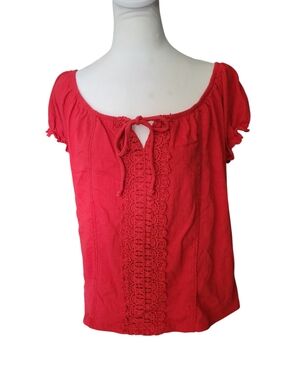 No Boundaries Lace-Trim Peasant Top Red sz L